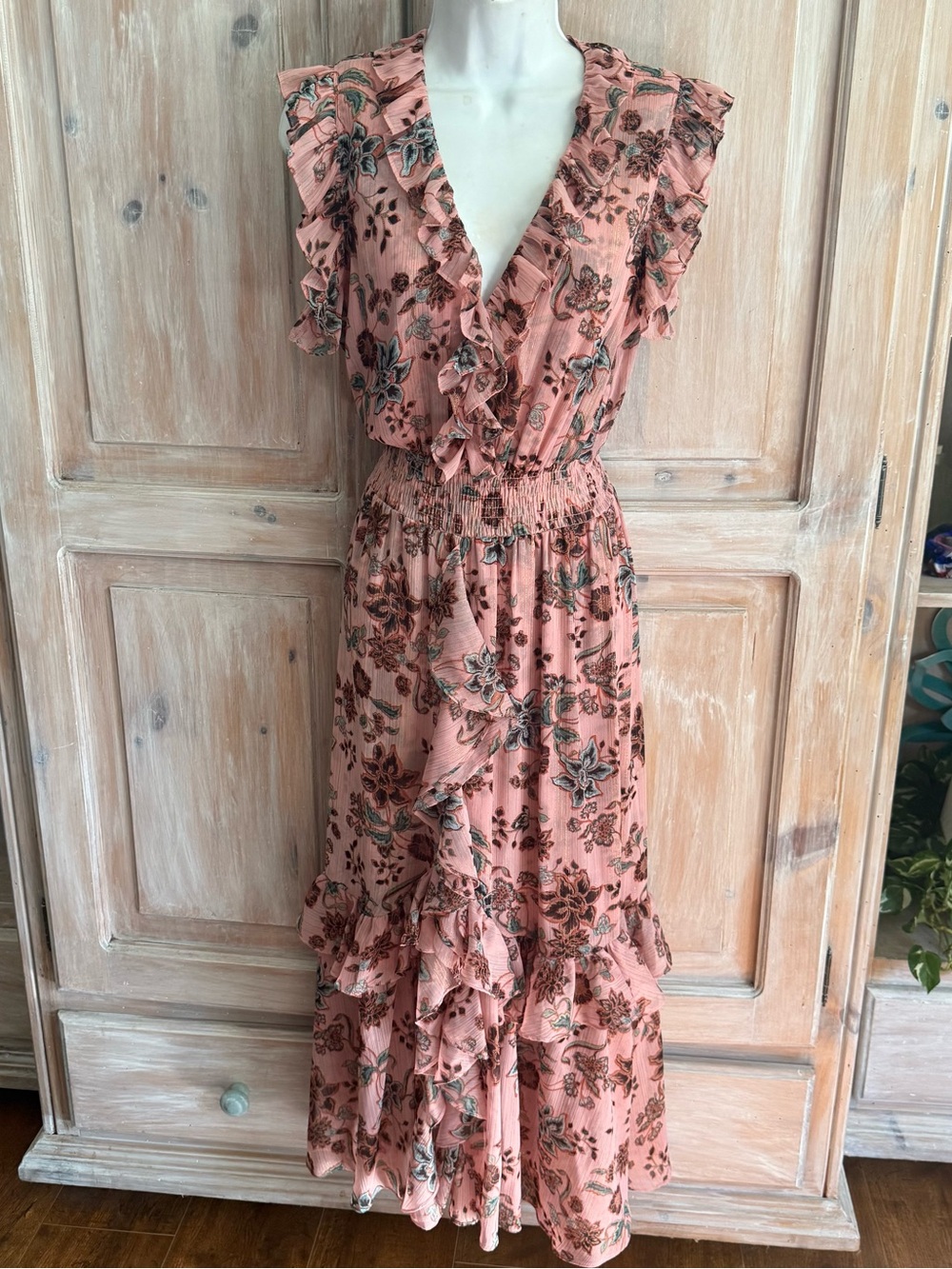 Misa Los Angeles Dusty Rose Floral Ruffle Maxi Dress